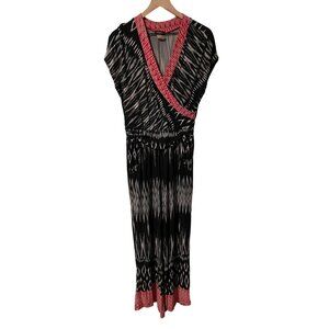 Cocomo Size Large Black & White Ikat Print Jumpsuit With Red Accents #K-4-75-0